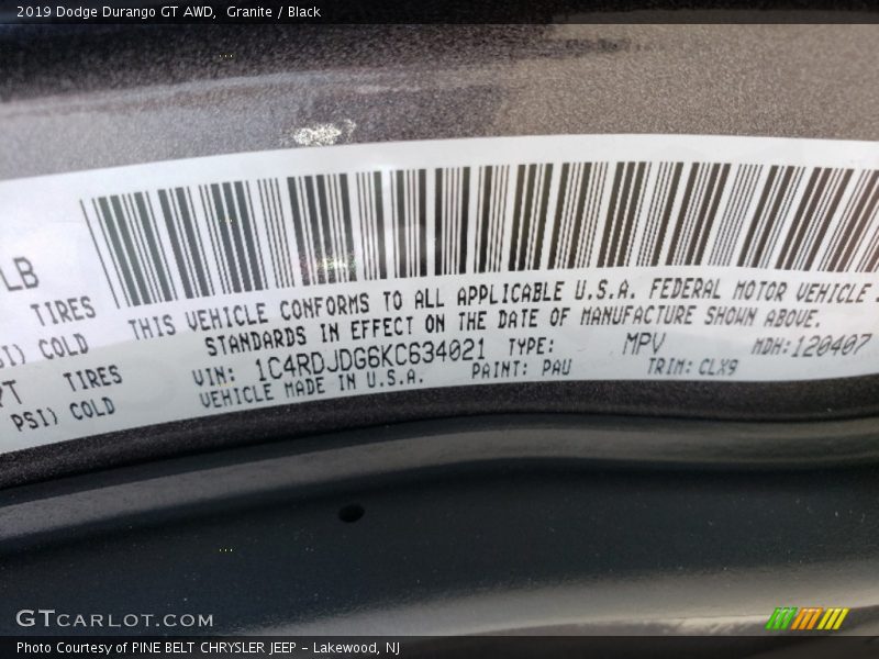 Granite / Black 2019 Dodge Durango GT AWD