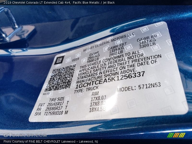 Pacific Blue Metallic / Jet Black 2019 Chevrolet Colorado LT Extended Cab 4x4