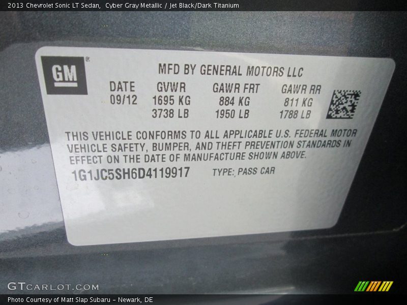 Cyber Gray Metallic / Jet Black/Dark Titanium 2013 Chevrolet Sonic LT Sedan