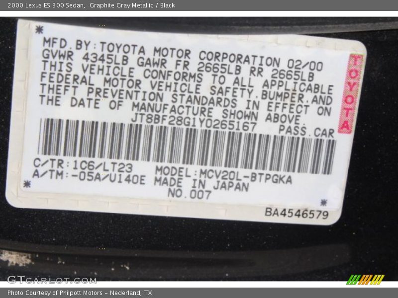 Graphite Gray Metallic / Black 2000 Lexus ES 300 Sedan