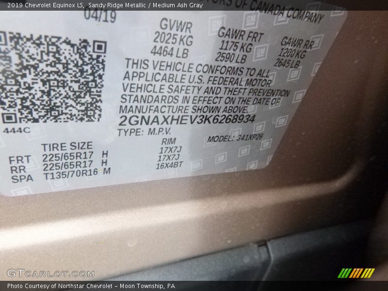 Sandy Ridge Metallic / Medium Ash Gray 2019 Chevrolet Equinox LS