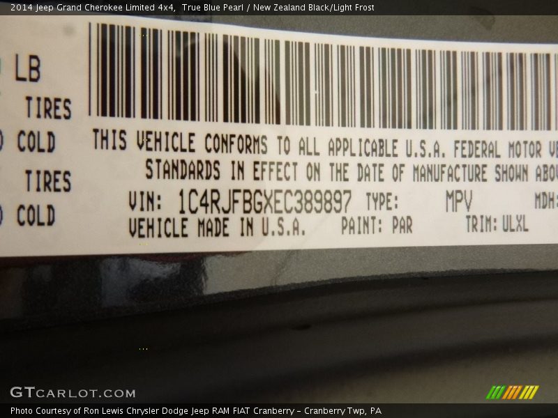 True Blue Pearl / New Zealand Black/Light Frost 2014 Jeep Grand Cherokee Limited 4x4