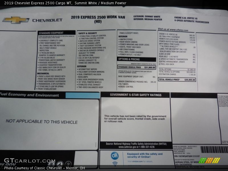 Summit White / Medium Pewter 2019 Chevrolet Express 2500 Cargo WT