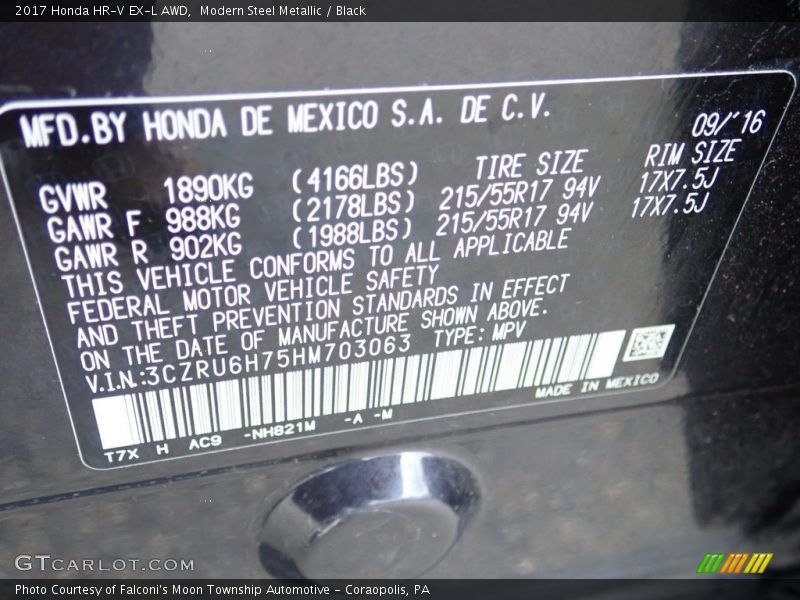 Modern Steel Metallic / Black 2017 Honda HR-V EX-L AWD