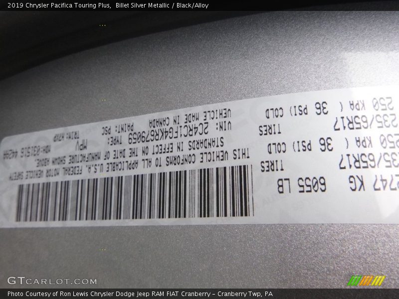 Billet Silver Metallic / Black/Alloy 2019 Chrysler Pacifica Touring Plus