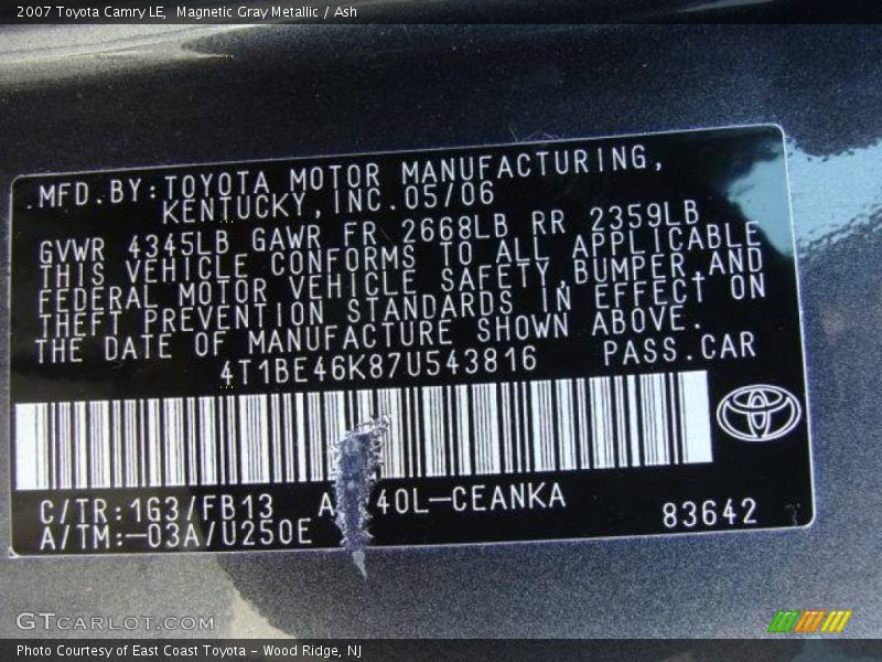 Magnetic Gray Metallic / Ash 2007 Toyota Camry LE