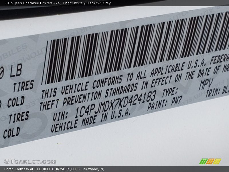 Bright White / Black/Ski Grey 2019 Jeep Cherokee Limited 4x4