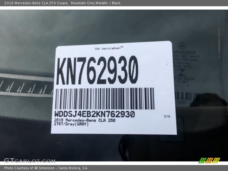 Mountain Grey Metallic / Black 2019 Mercedes-Benz CLA 250 Coupe