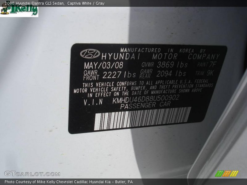 Captiva White / Gray 2008 Hyundai Elantra GLS Sedan