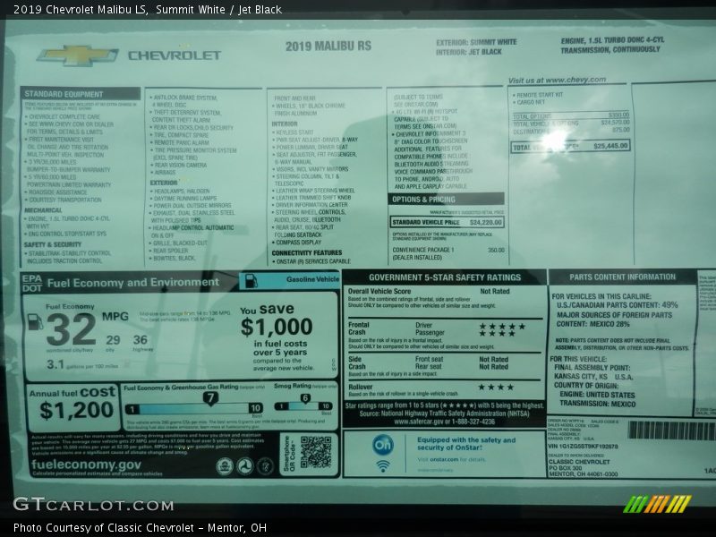  2019 Malibu LS Window Sticker
