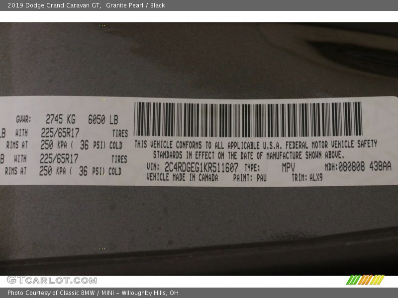 Granite Pearl / Black 2019 Dodge Grand Caravan GT