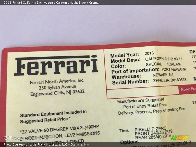  2013 California 30 Window Sticker