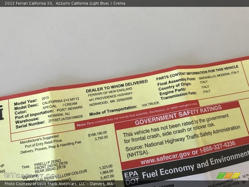  2013 California 30 Window Sticker