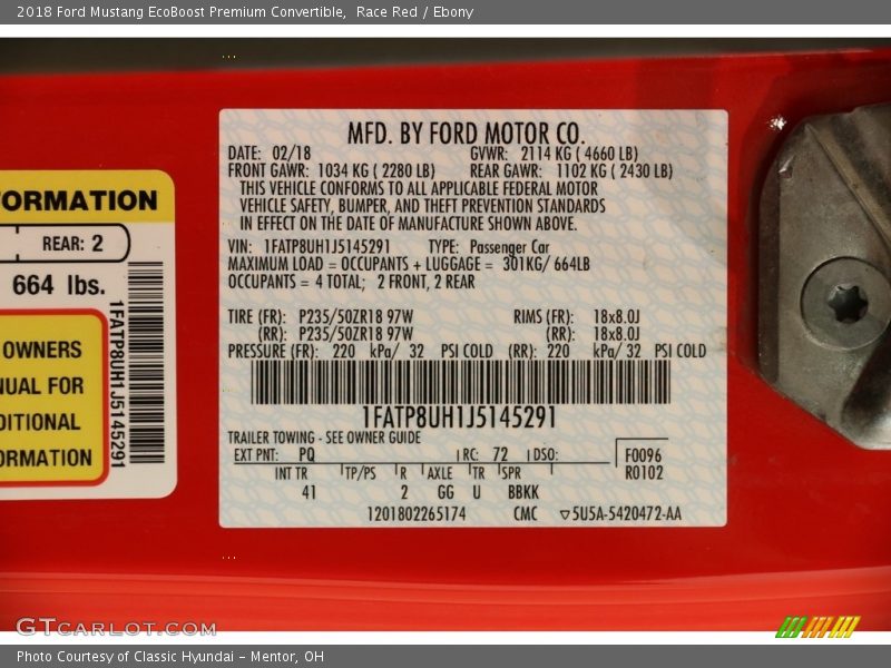 Race Red / Ebony 2018 Ford Mustang EcoBoost Premium Convertible