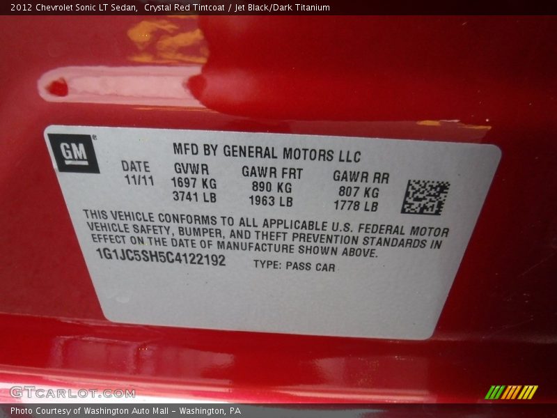 Crystal Red Tintcoat / Jet Black/Dark Titanium 2012 Chevrolet Sonic LT Sedan