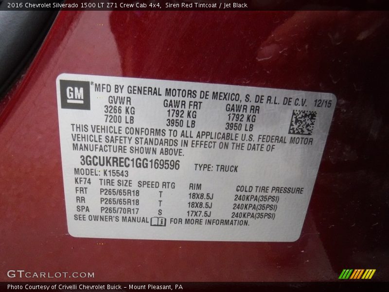 Siren Red Tintcoat / Jet Black 2016 Chevrolet Silverado 1500 LT Z71 Crew Cab 4x4