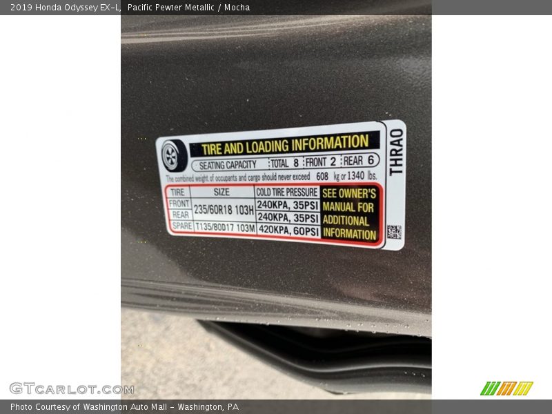 Pacific Pewter Metallic / Mocha 2019 Honda Odyssey EX-L