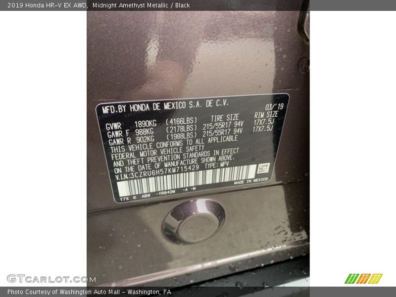 Midnight Amethyst Metallic / Black 2019 Honda HR-V EX AWD