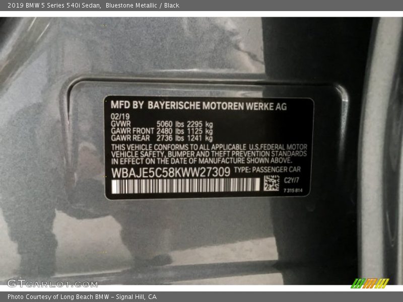Bluestone Metallic / Black 2019 BMW 5 Series 540i Sedan