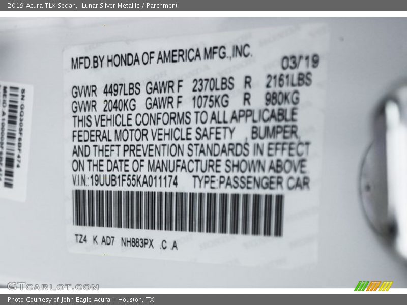Lunar Silver Metallic / Parchment 2019 Acura TLX Sedan