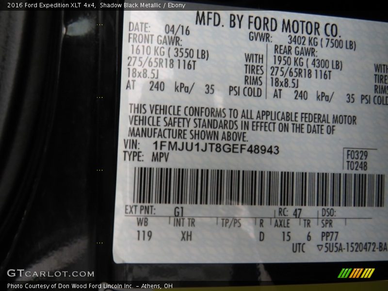 Shadow Black Metallic / Ebony 2016 Ford Expedition XLT 4x4