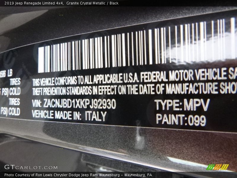 Granite Crystal Metallic / Black 2019 Jeep Renegade Limited 4x4