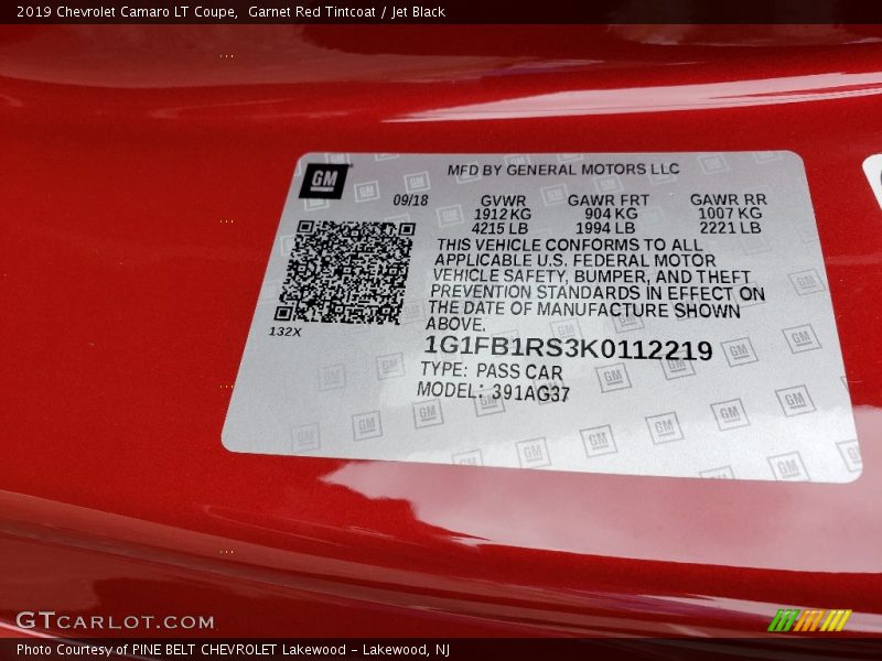 Garnet Red Tintcoat / Jet Black 2019 Chevrolet Camaro LT Coupe