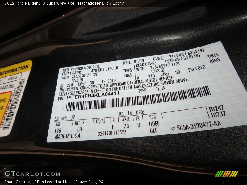 2019 Ranger STX SuperCrew 4x4 Magnetic Metallic Color Code J7