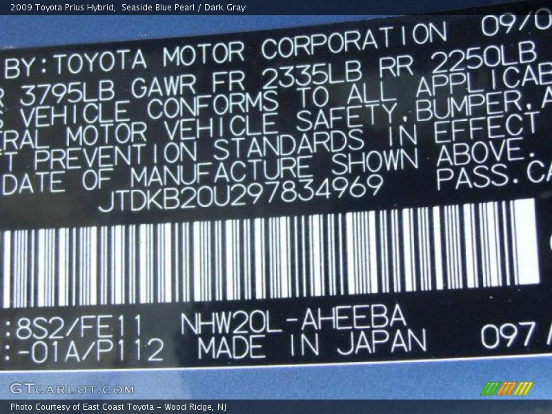 Seaside Blue Pearl / Dark Gray 2009 Toyota Prius Hybrid