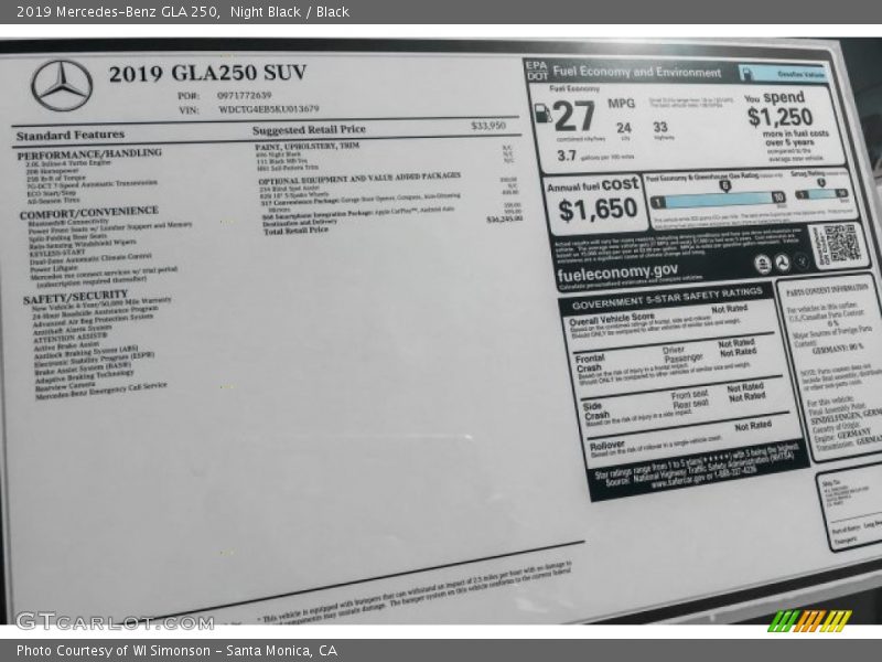 Night Black / Black 2019 Mercedes-Benz GLA 250