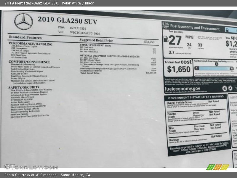 Polar White / Black 2019 Mercedes-Benz GLA 250