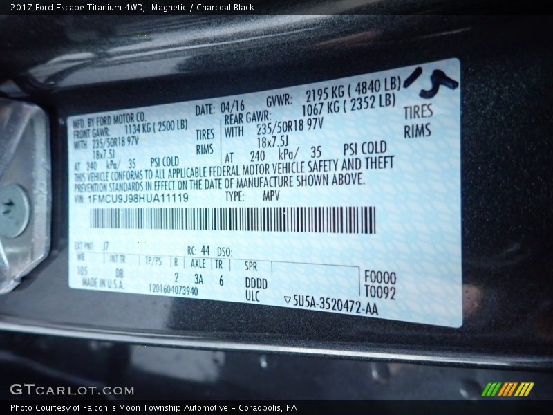 Magnetic / Charcoal Black 2017 Ford Escape Titanium 4WD