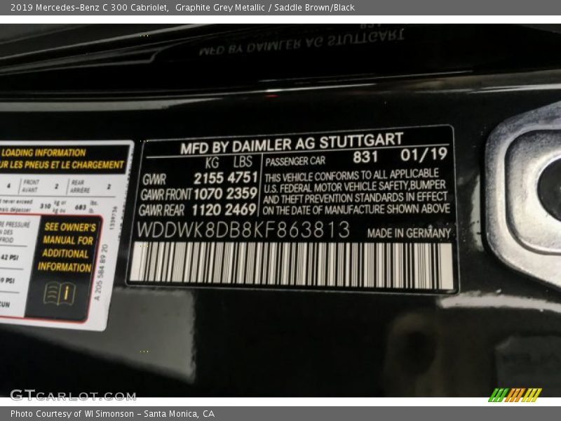 Graphite Grey Metallic / Saddle Brown/Black 2019 Mercedes-Benz C 300 Cabriolet