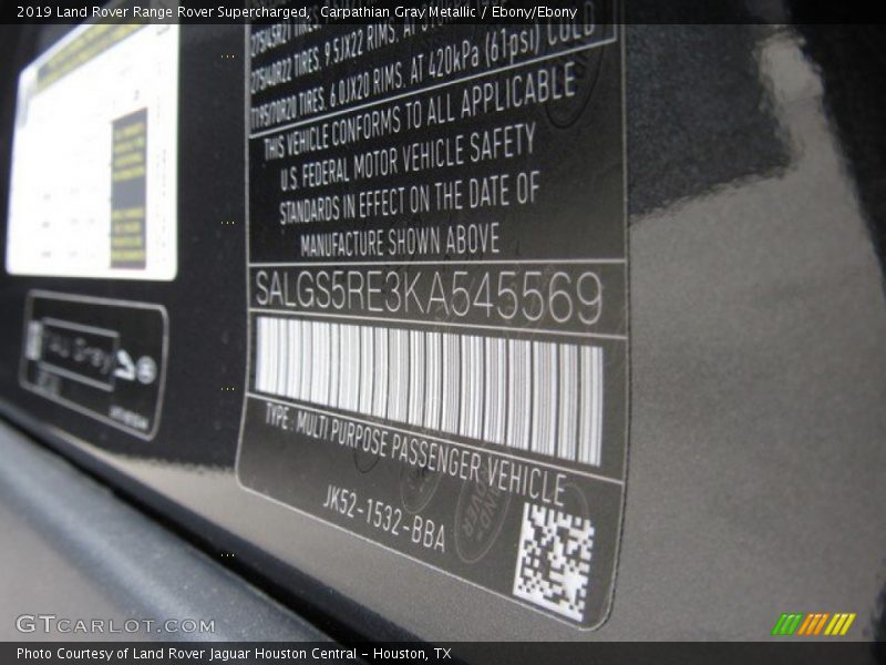 Carpathian Gray Metallic / Ebony/Ebony 2019 Land Rover Range Rover Supercharged