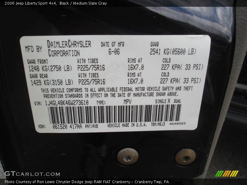 Black / Medium Slate Gray 2006 Jeep Liberty Sport 4x4