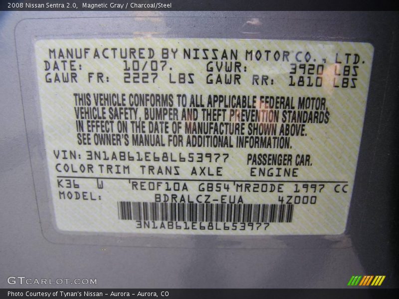 Magnetic Gray / Charcoal/Steel 2008 Nissan Sentra 2.0