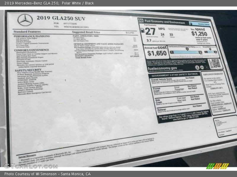 Polar White / Black 2019 Mercedes-Benz GLA 250