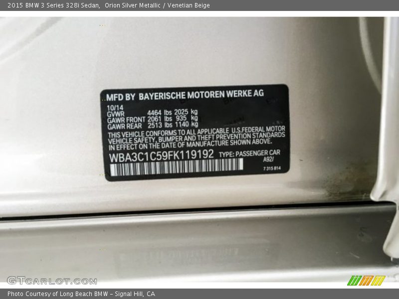 Orion Silver Metallic / Venetian Beige 2015 BMW 3 Series 328i Sedan