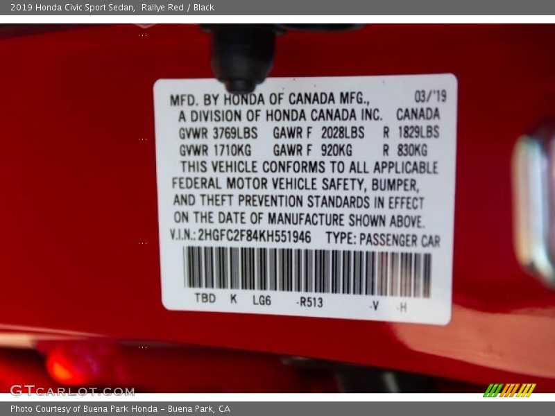 Rallye Red / Black 2019 Honda Civic Sport Sedan