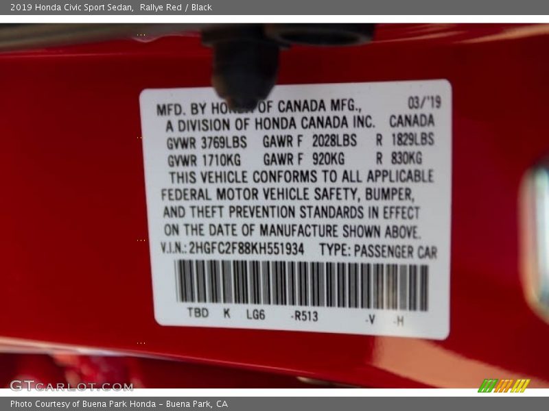Rallye Red / Black 2019 Honda Civic Sport Sedan