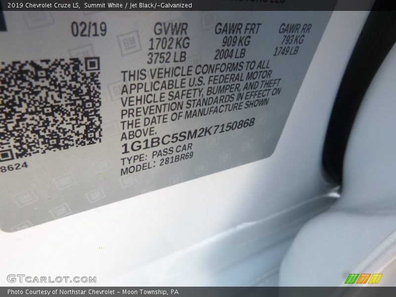 Summit White / Jet Black/­Galvanized 2019 Chevrolet Cruze LS