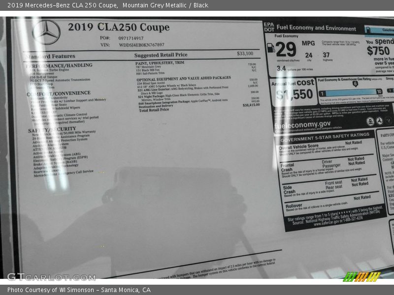 Mountain Grey Metallic / Black 2019 Mercedes-Benz CLA 250 Coupe