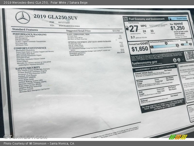 Polar White / Sahara Beige 2019 Mercedes-Benz GLA 250