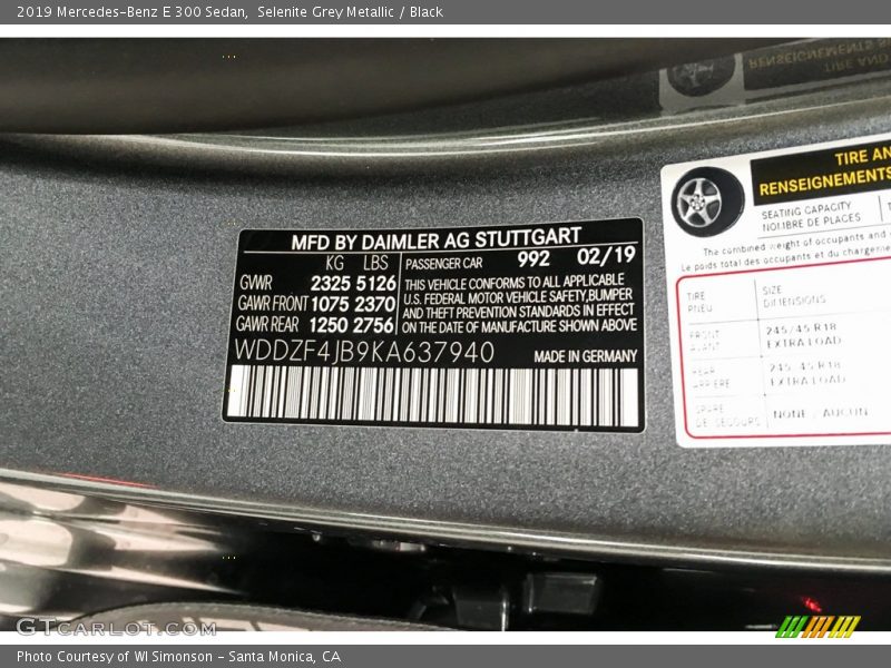 Selenite Grey Metallic / Black 2019 Mercedes-Benz E 300 Sedan