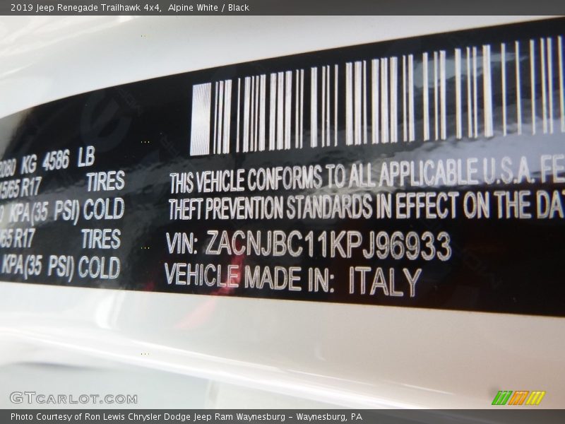 Alpine White / Black 2019 Jeep Renegade Trailhawk 4x4