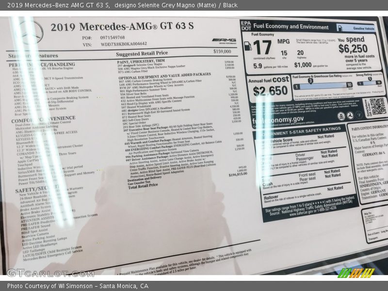  2019 AMG GT 63 S Window Sticker