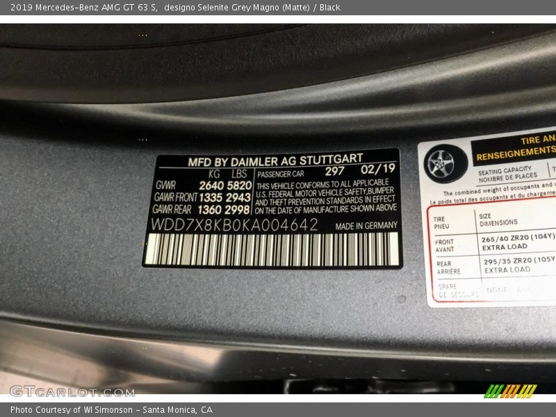 2019 AMG GT 63 S designo Selenite Grey Magno (Matte) Color Code 297