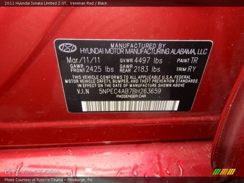 Venetian Red / Black 2011 Hyundai Sonata Limited 2.0T