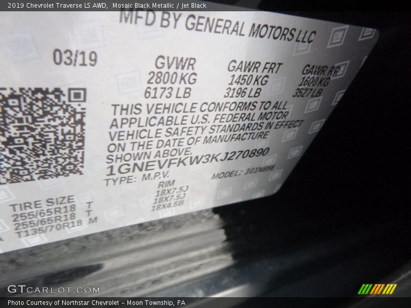 Mosaic Black Metallic / Jet Black 2019 Chevrolet Traverse LS AWD