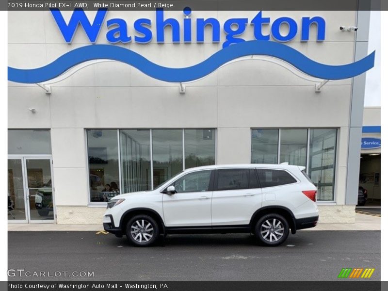 White Diamond Pearl / Beige 2019 Honda Pilot EX-L AWD